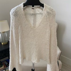 White v neck free people sweater with bell sleeve